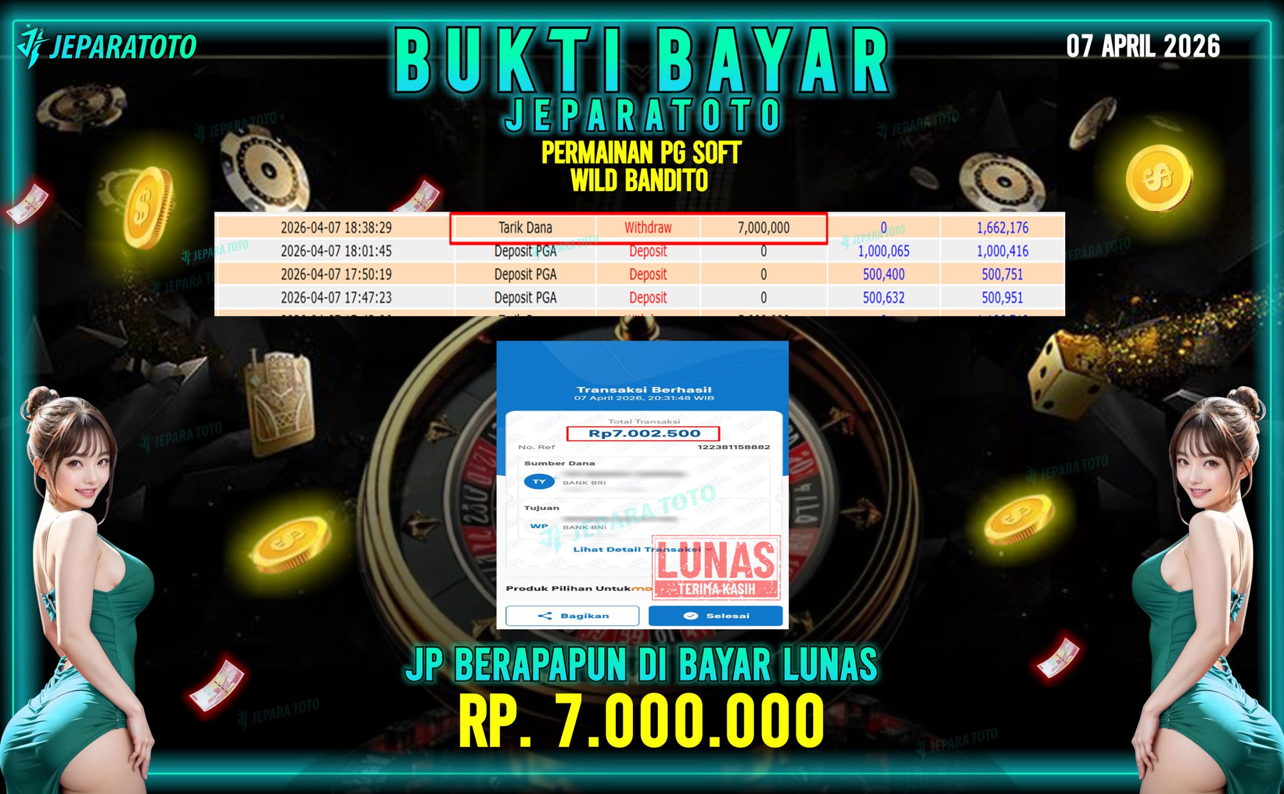 BUKTI KEMENANGAN MEMBER JEPARATOTO I WILD BANDITO
