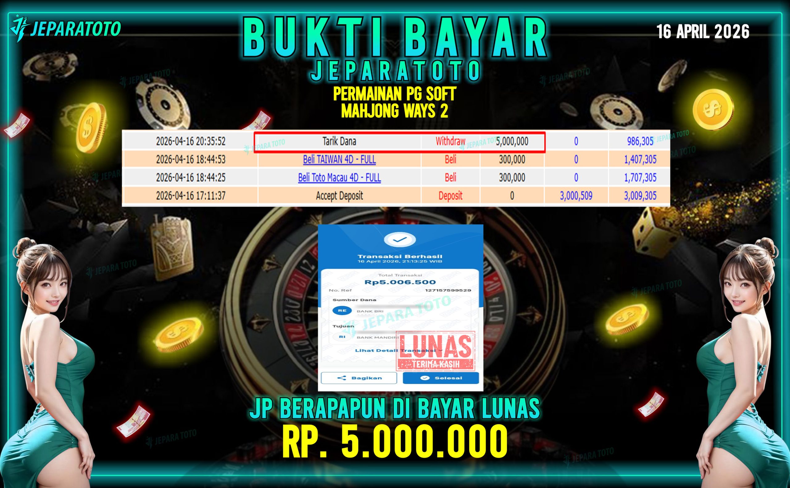 BUKTI KEMENANGAN MEMBER JEPARATOTO I MAHJONG WAYS 2