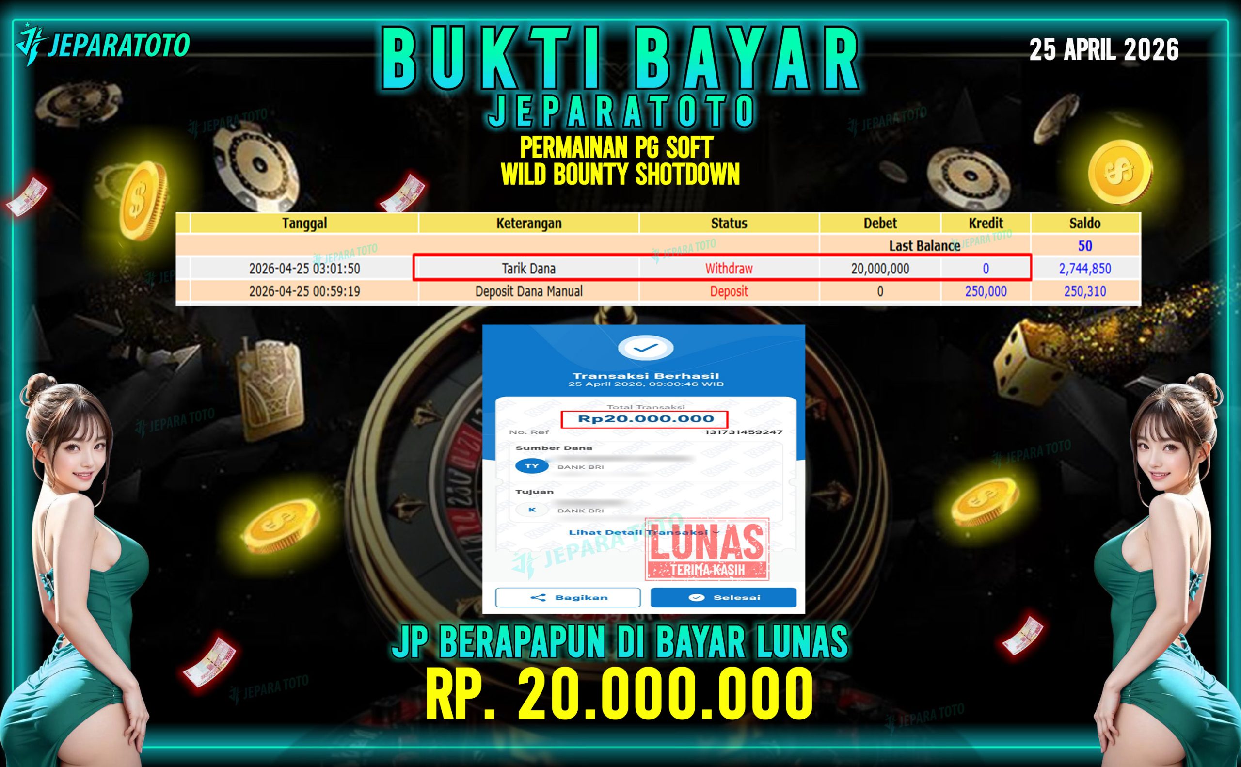 BUKTI KEMENANGAN MEMBER JEPARATOTO I WILD BONTY SHOTDOWN