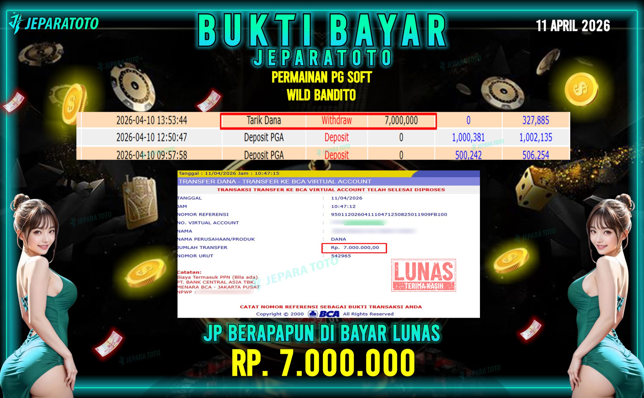 BUKTI KEMENANGAN MEMBER JEPARATOTO I WILD BANDITO