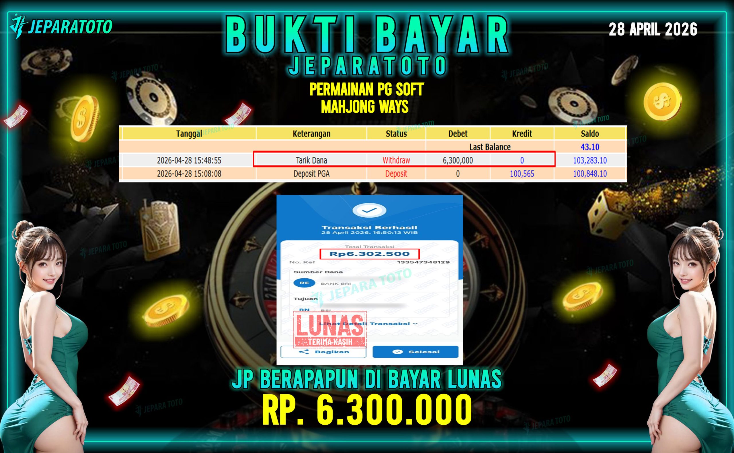 BUKTI KEMENANGAN MEMBER JEPARATOTO I MAHJONG WAYS