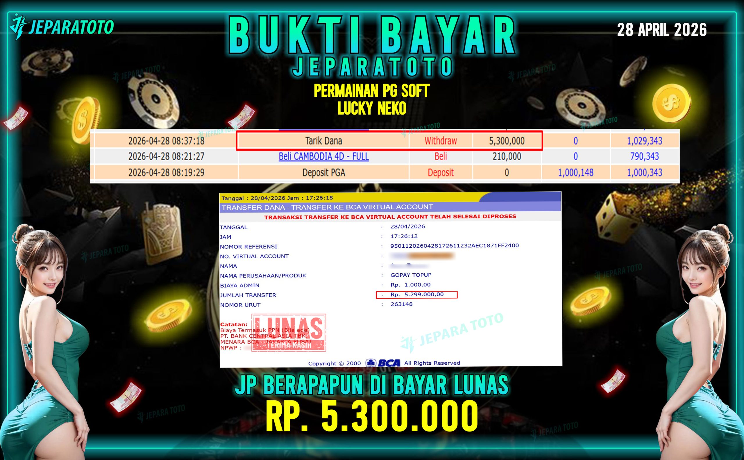 BUKTI KEMENANGAN MEMBER JEPARATOTO I LUCKY NEKO