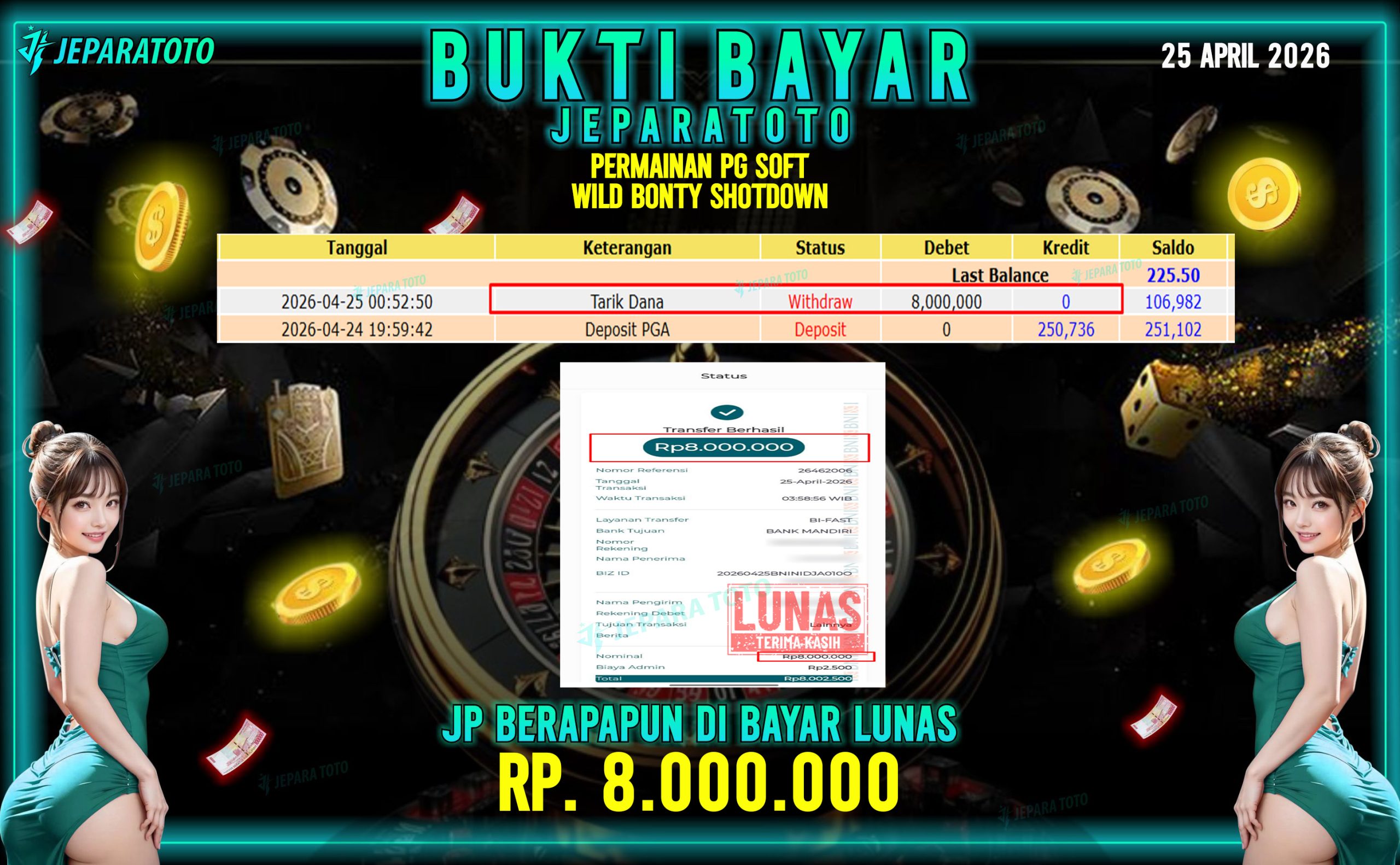 BUKTI KEMENANGAN MEMBER JEPARATOTO I WILD BONTY SHOTDOWN