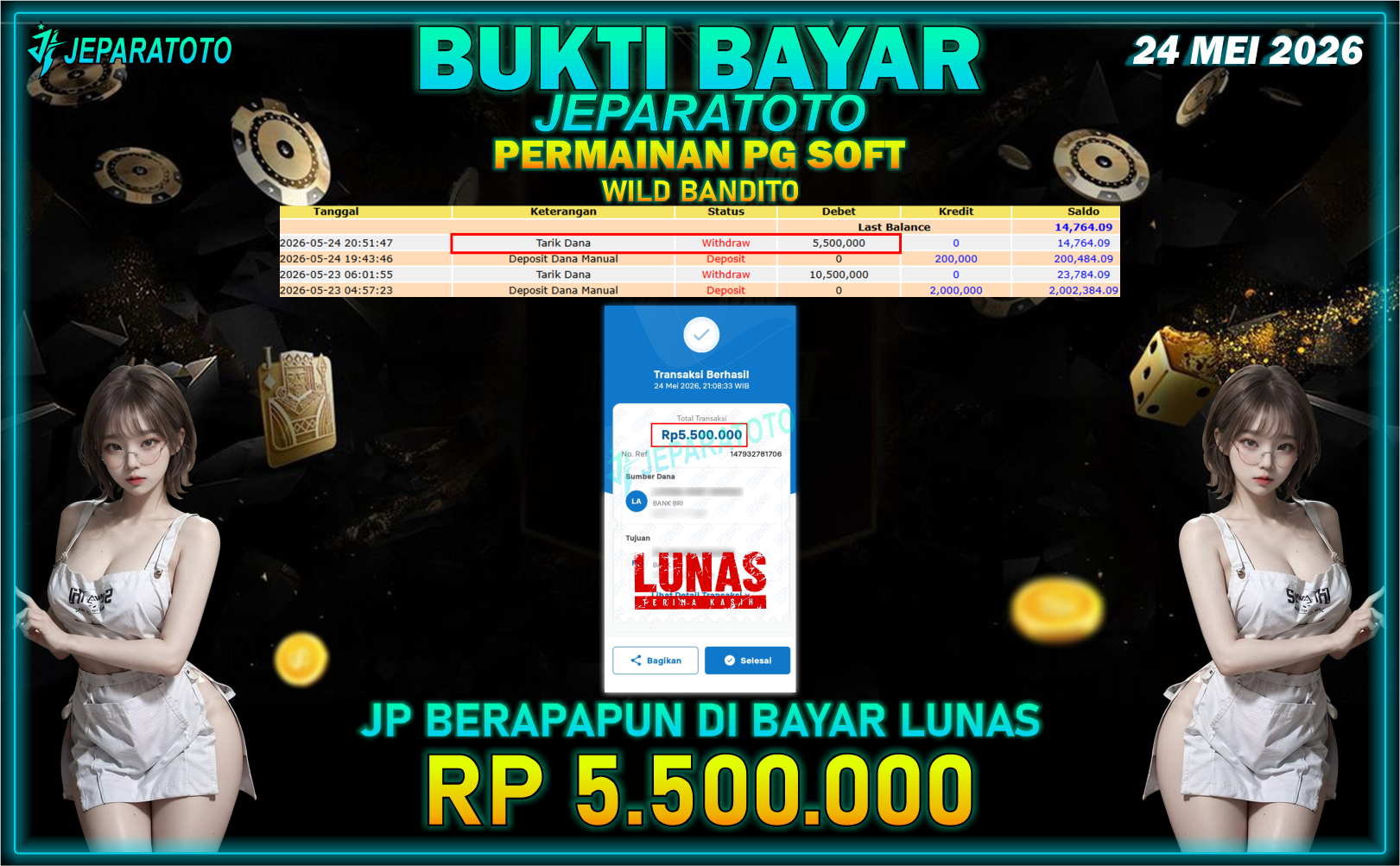 BUKTI KEMENANGAN MEMBER JEPARATOTO I WILD BANDITO