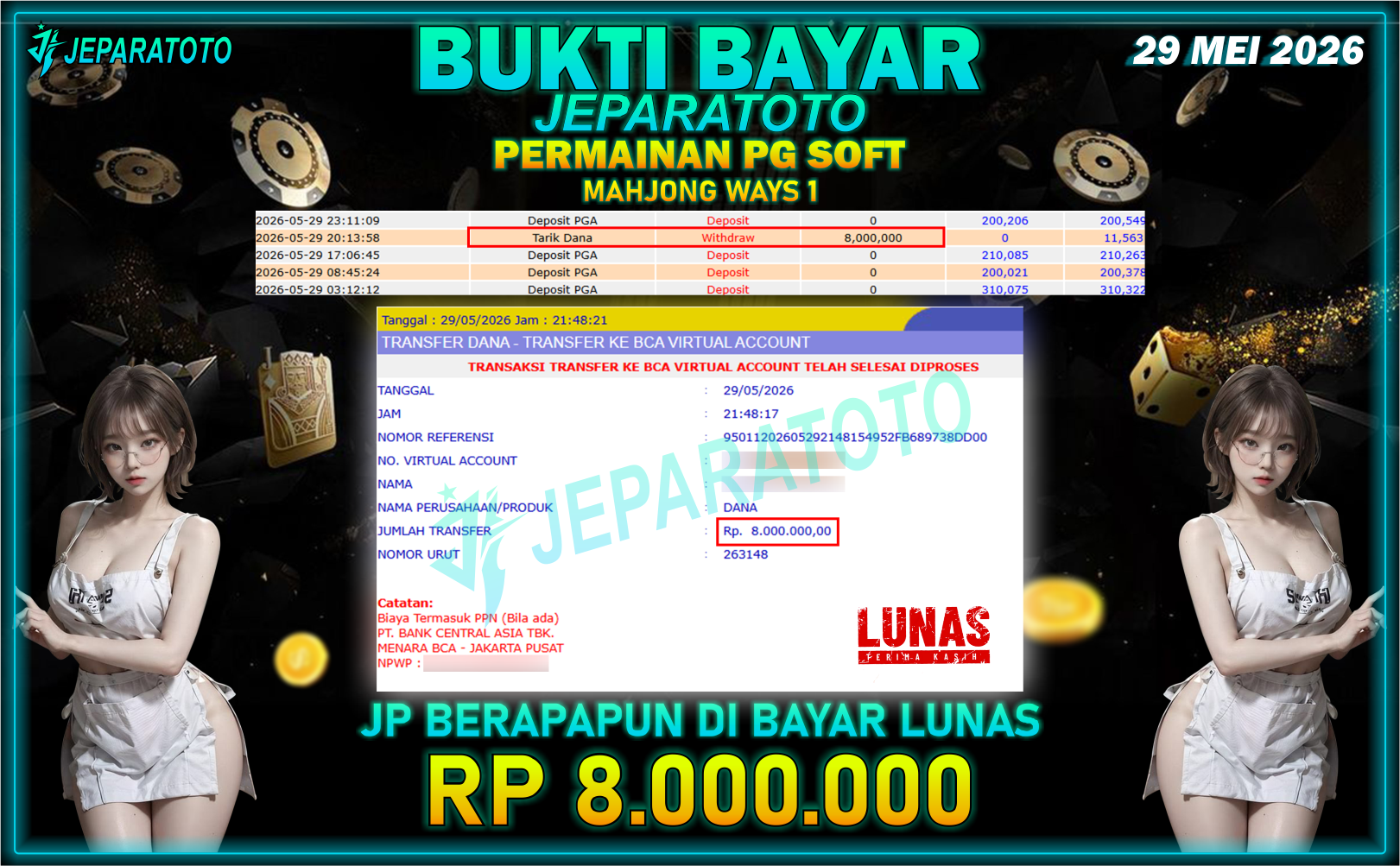 BUKTI KEMENANGAN MEMBER JEPARATOTO I MAHJONG WAYS 1