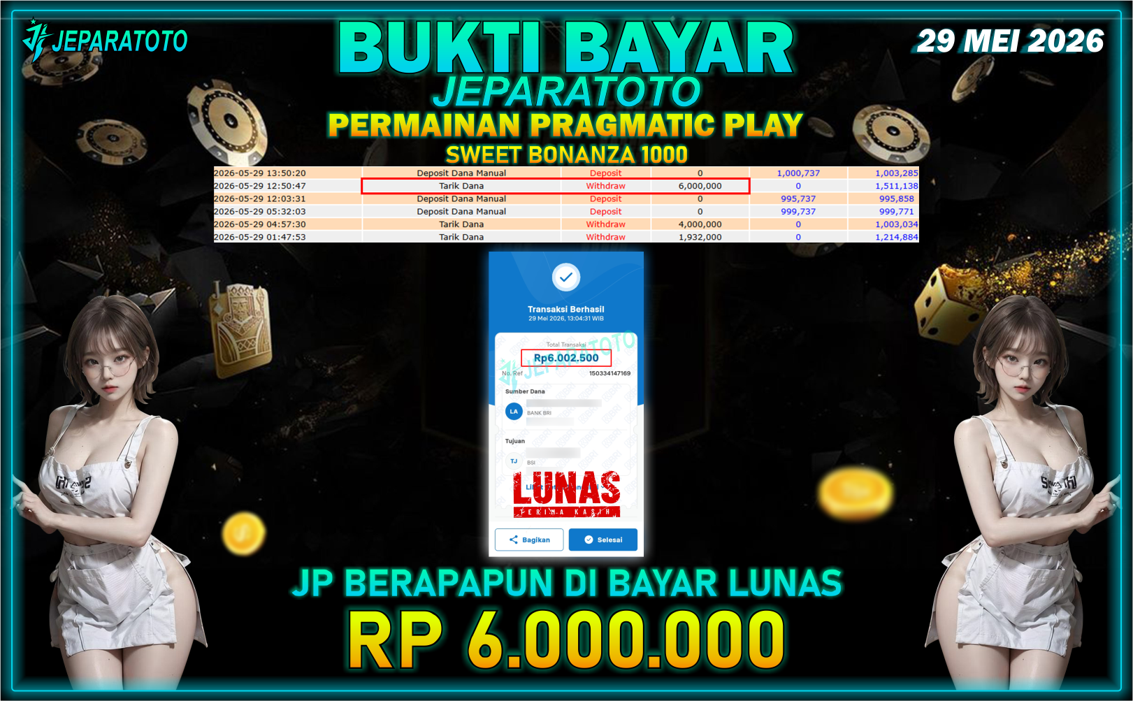 BUKTI KEMENANGAN MEMBER JEPARATOTO I SWEET BONANZA 1000