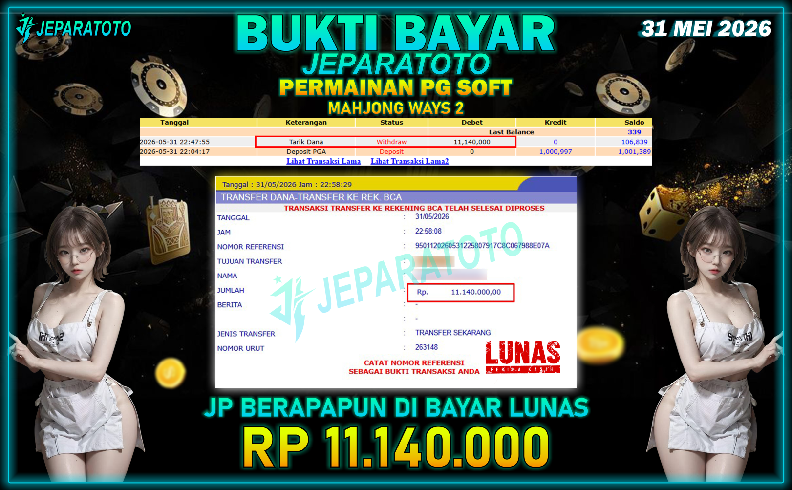 BUKTI KEMENANGAN MEMBER JEPARATOTO I MAHJONG WAYS 2
