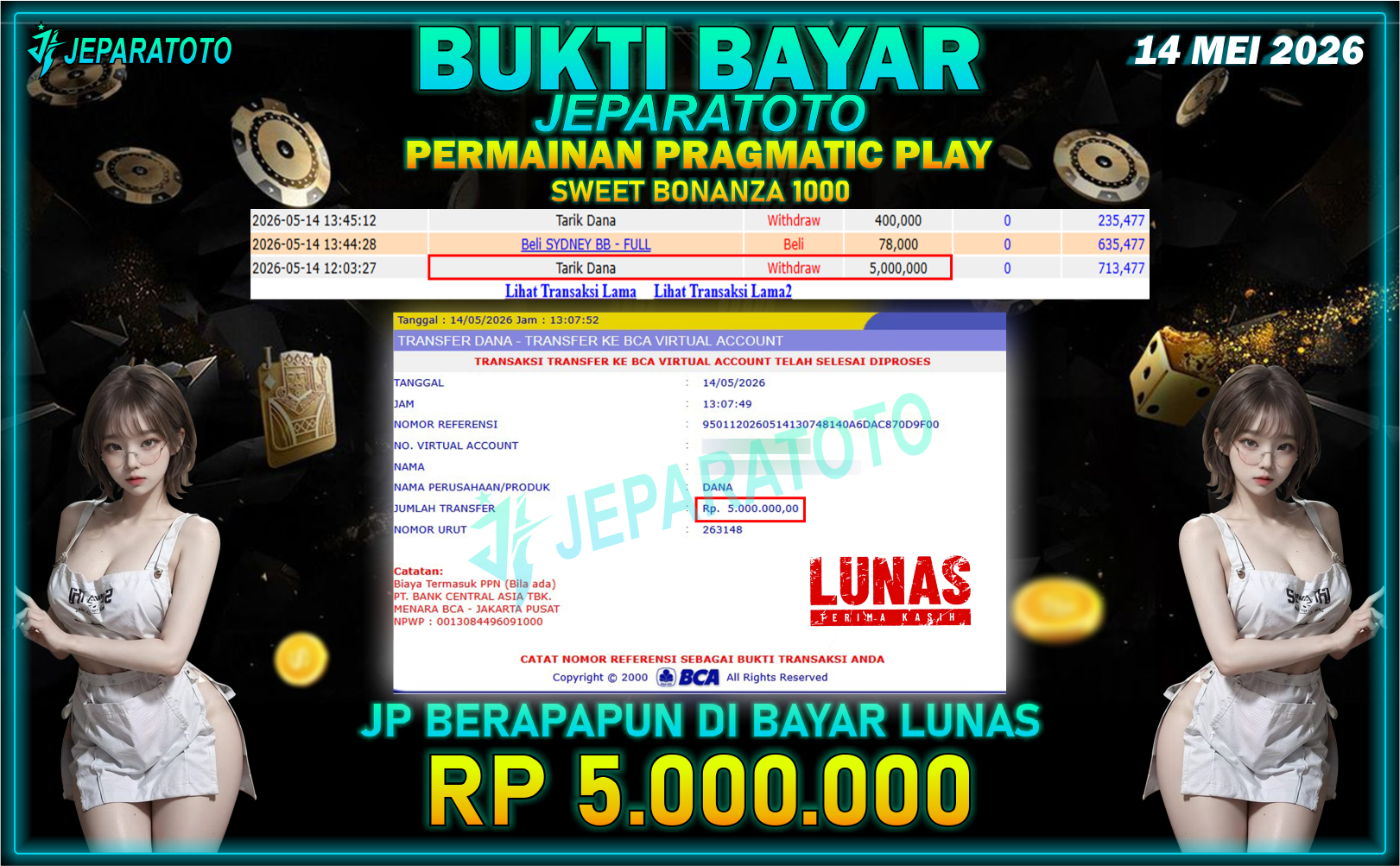 BUKTI KEMENANGAN MEMBER JEPARATOTO I SWEET BONANZA 1000
