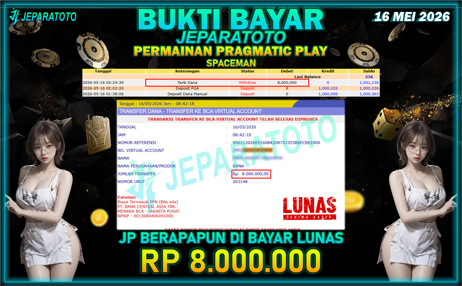 BUKTI KEMENANGAN MEMBER JEPARATOTO I SPACEMAN