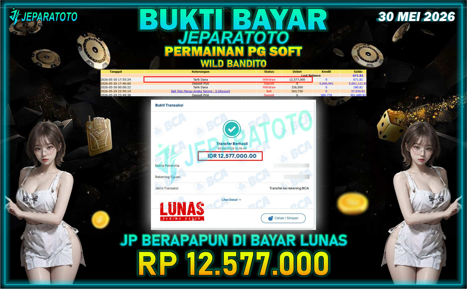 BUKTI KEMENANGAN MEMBER JEPARATOTO I WILD BANDITO