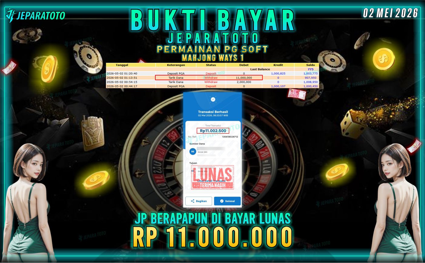 BUKTI KEMENANGAN MEMBER JEPARATOTO I MAHJONG WAYS 1