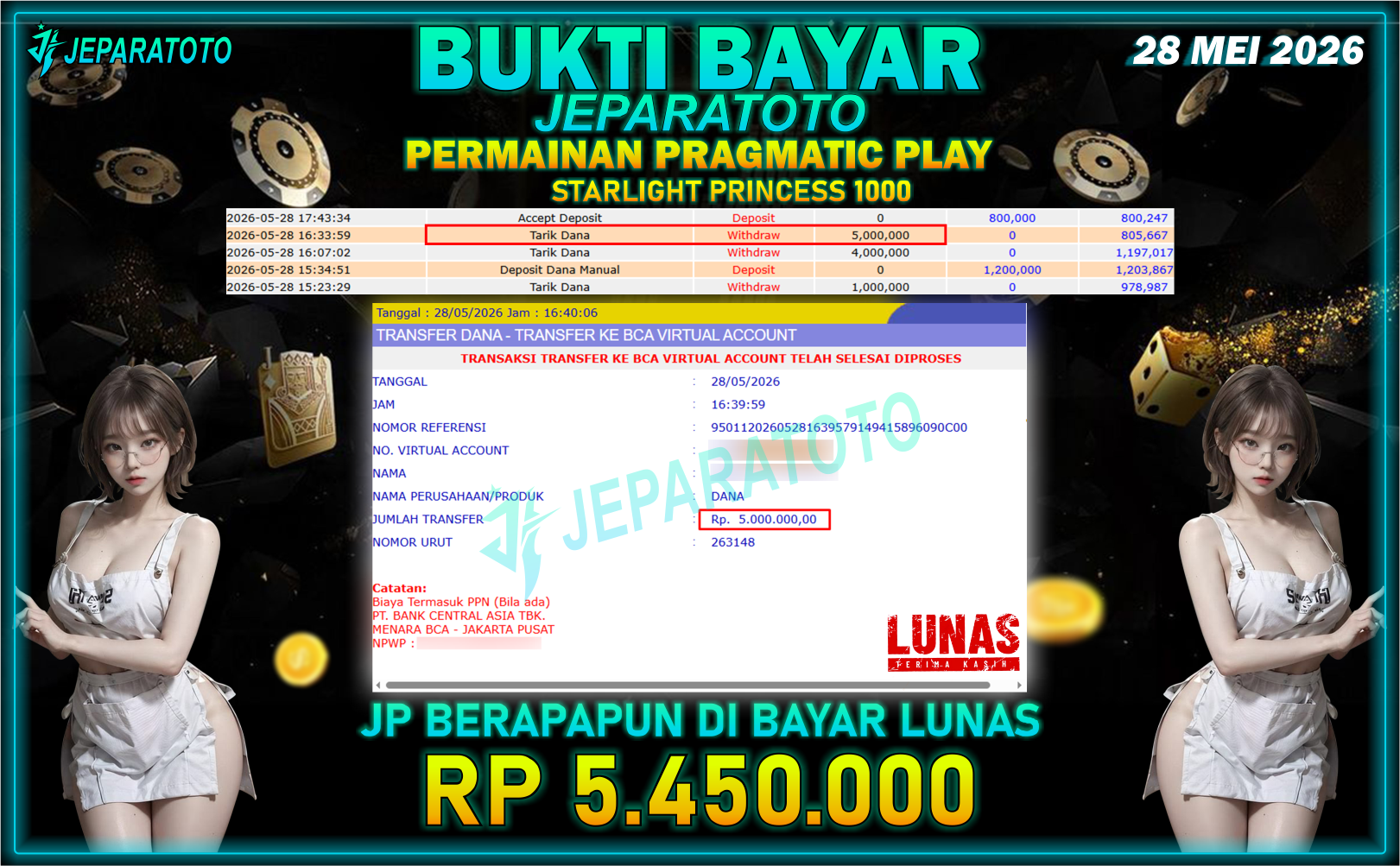 BUKTI KEMENANGAN MEMBER JEPARATOTO I STARLIGHT PRINCESS 1000