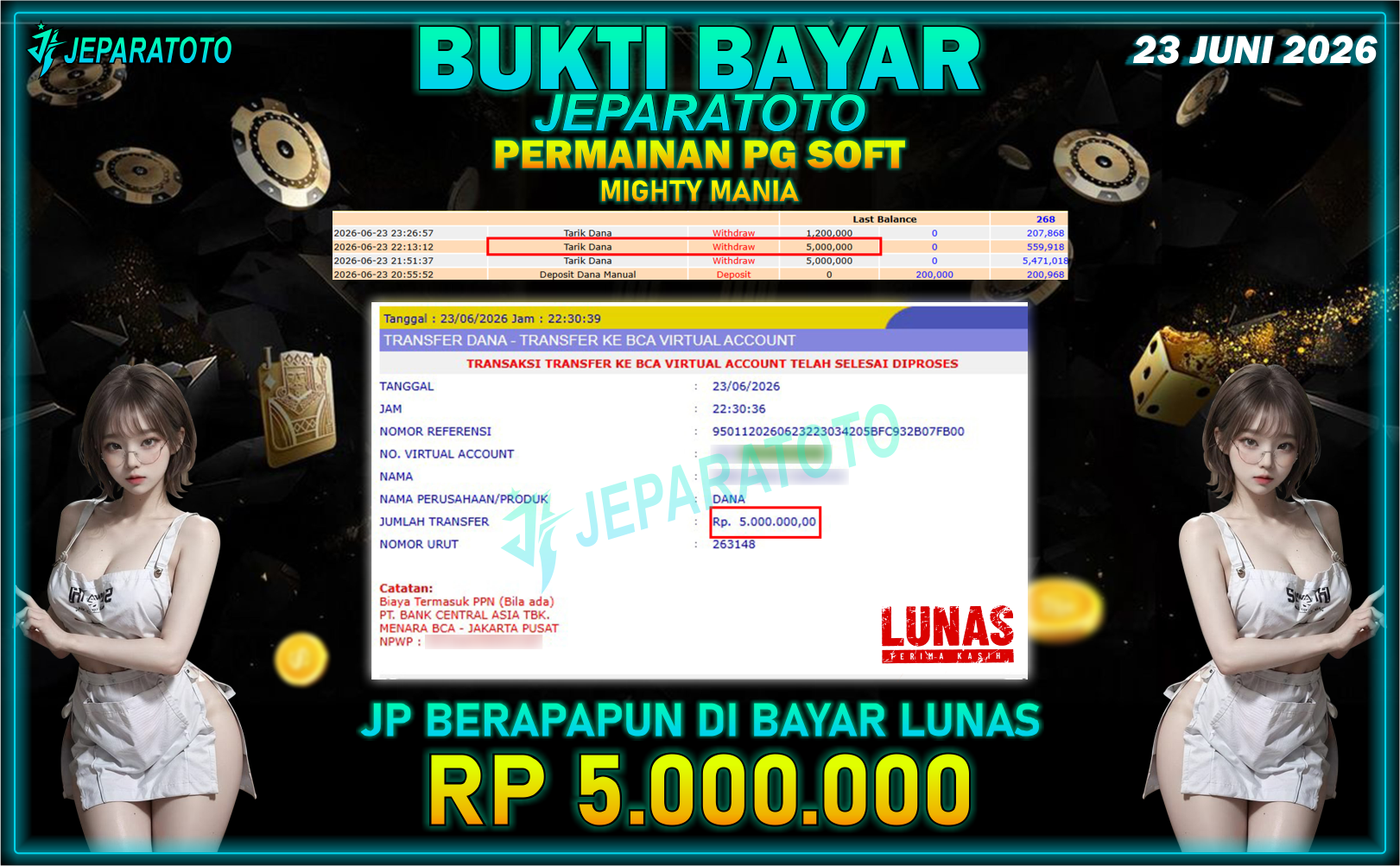 BUKTI KEMENANGAN MEMBER JEPARATOTO I MIGHTY MANIA