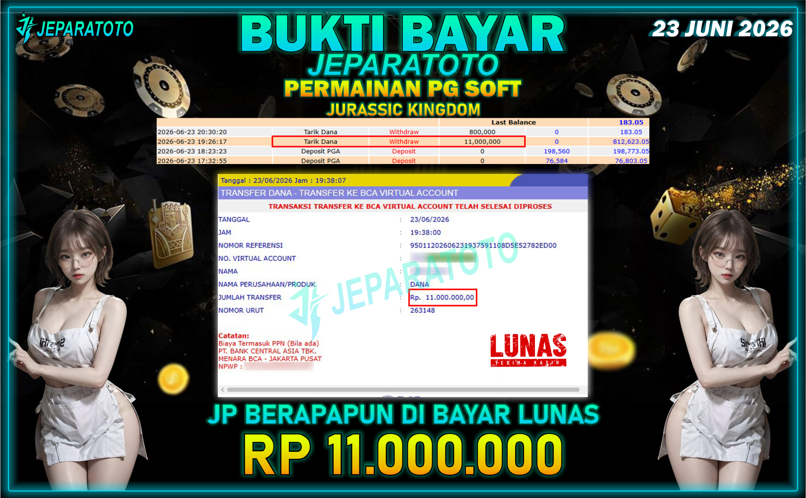 BUKTI KEMENANGAN MEMBER JEPARATOTO I JURASSIC KINGDOM