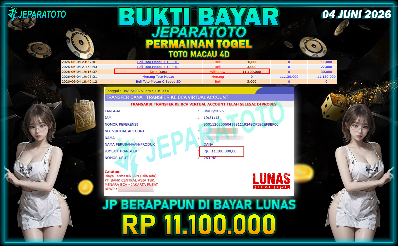 BUKTI KEMENANGAN MEMBER JEPARATOTO I TOTO MACAU 4D