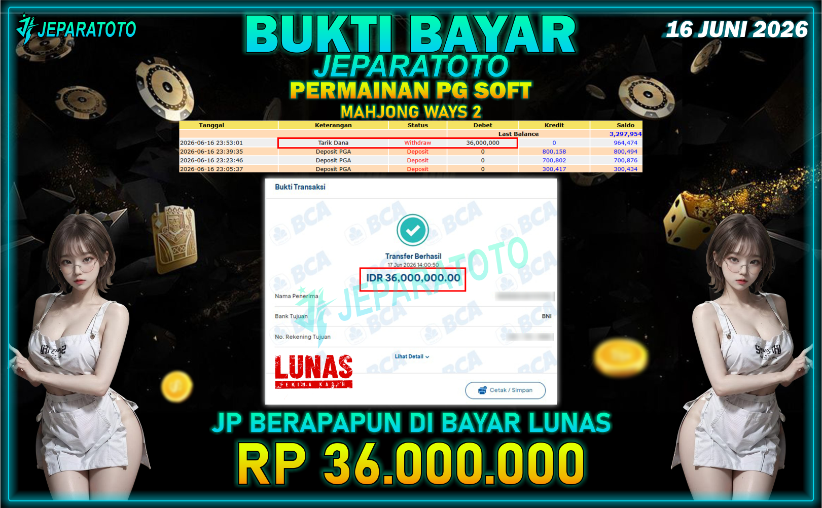 BUKTI KEMENANGAN MEMBER JEPARATOTO I MAHJONG WAYS 2