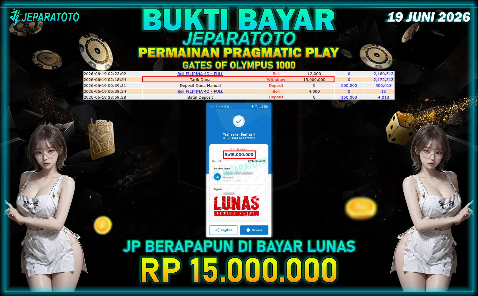 BUKTI KEMENANGAN MEMBER JEPARATOTO I GATES OF OLYMPUS 1000