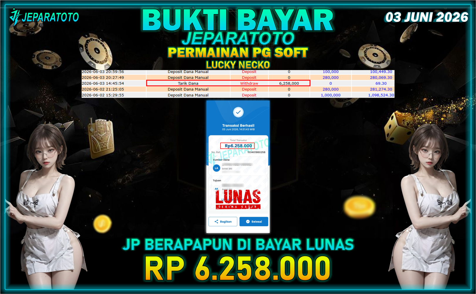 BUKTI KEMENANGAN MEMBER JEPARATOTO I LUCKY NECKO