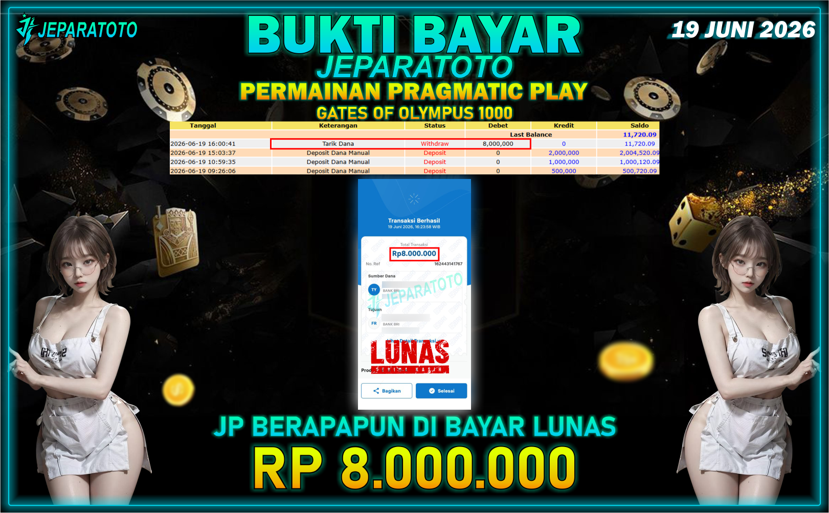 BUKTI KEMENANGAN MEMBER JEPARATOTO I GATES OF OLYMPUS 1000