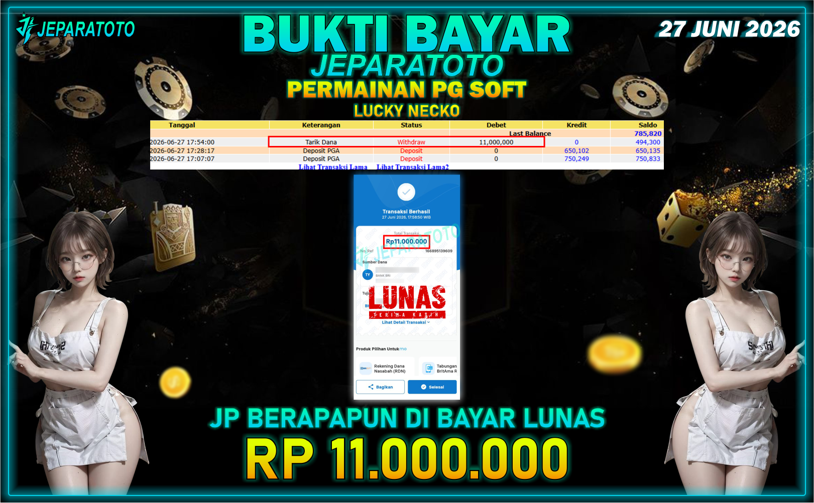 BUKTI KEMENANGAN MEMBER JEPARATOTO I LUCKY NECKO