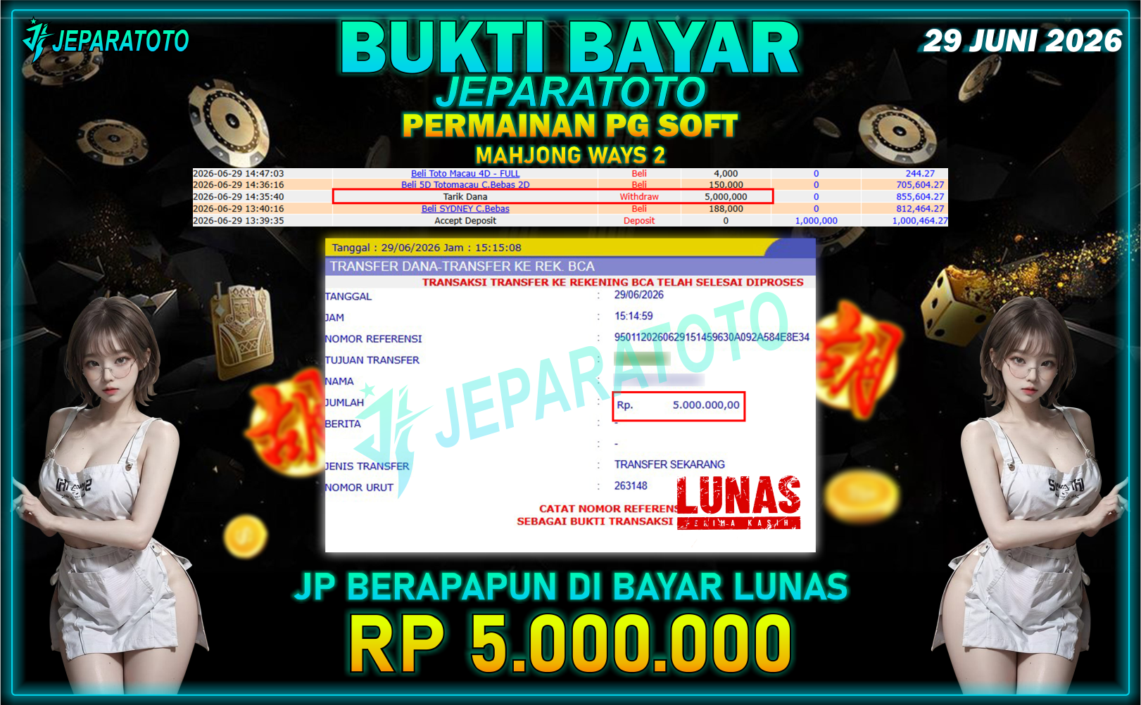 BUKTI KEMENANGAN MEMBER JEPARATOTO I MAHJONG WAYS 2