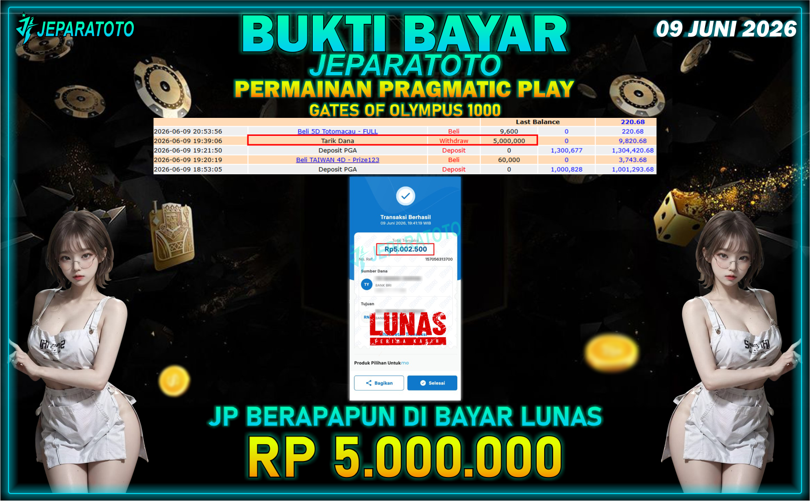 BUKTI KEMENANGAN MEMBER JEPARATOTO I GATES OF OLYMPUS 1000