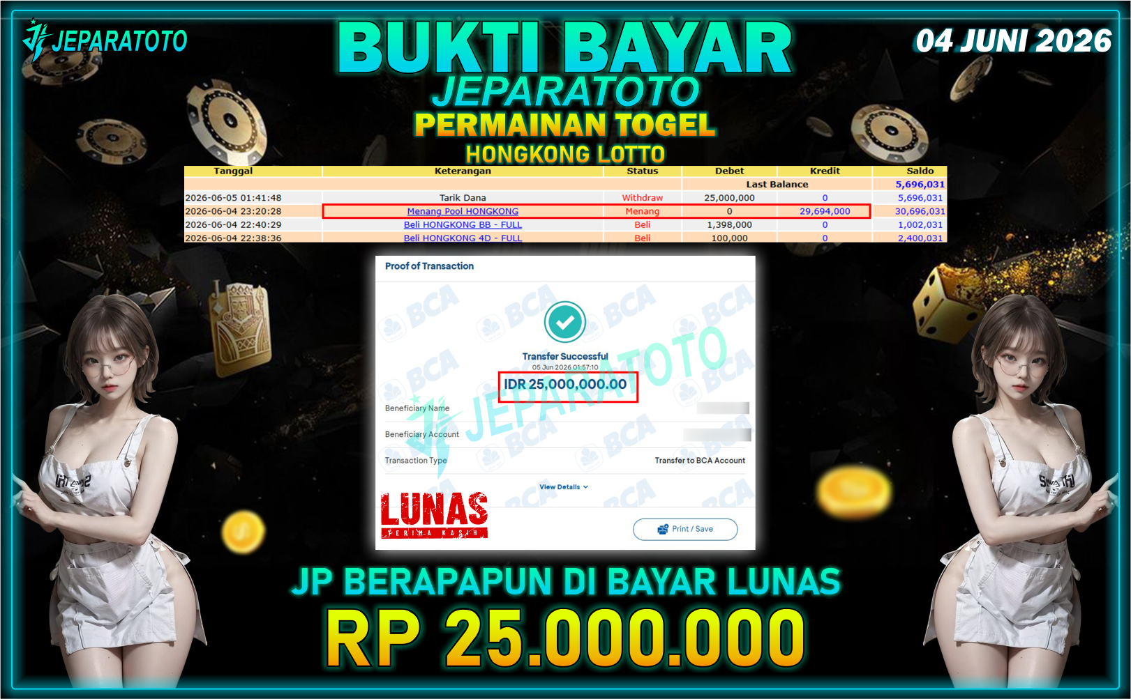 BUKTI KEMENANGAN MEMBER JEPARATOTO I HONGKONG LOTTO