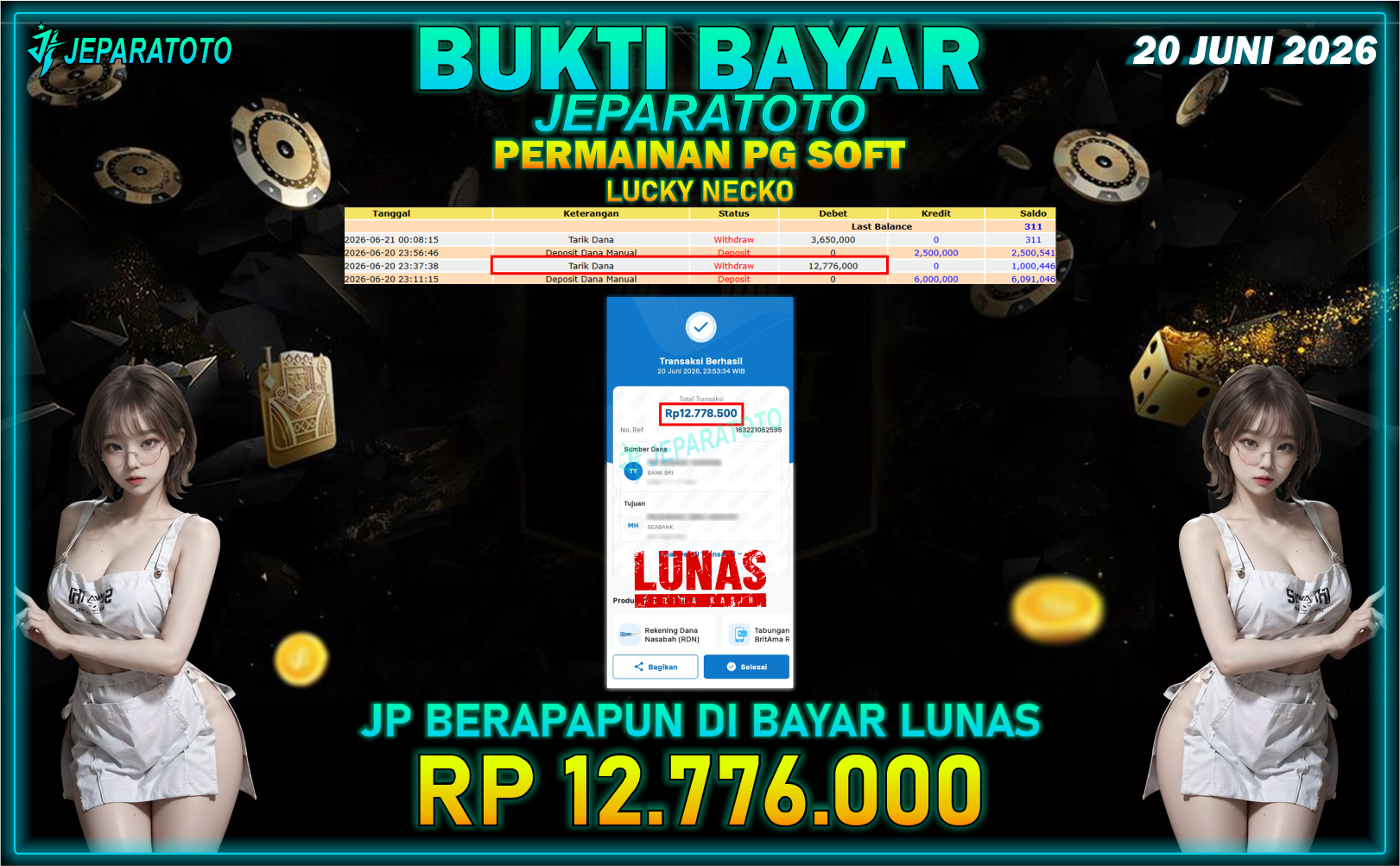 BUKTI KEMENANGAN MEMBER JEPARATOTO I LUCKY NECKO
