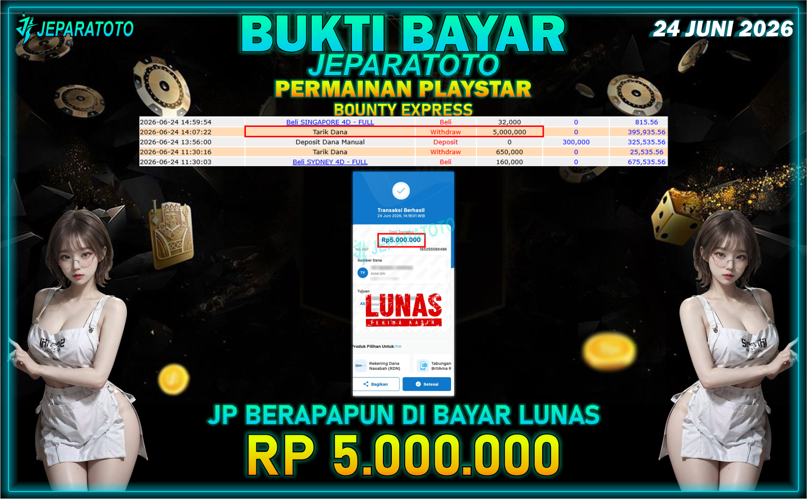 BUKTI KEMENANGAN MEMBER JEPARATOTO I BOUNTY EXPRESS