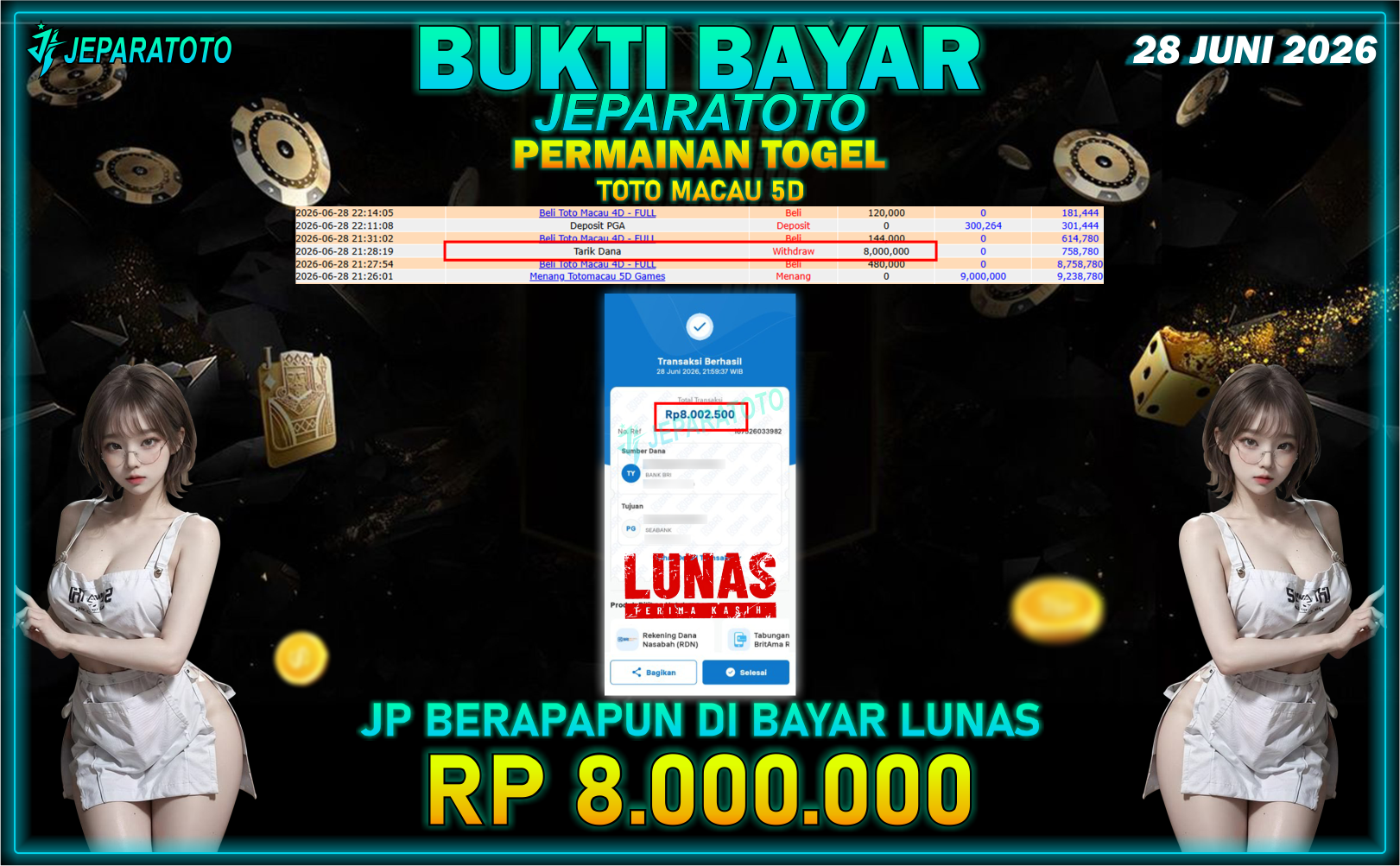 BUKTI KEMENANGAN MEMBER JEPARATOTO I TOTO MACAU 5D