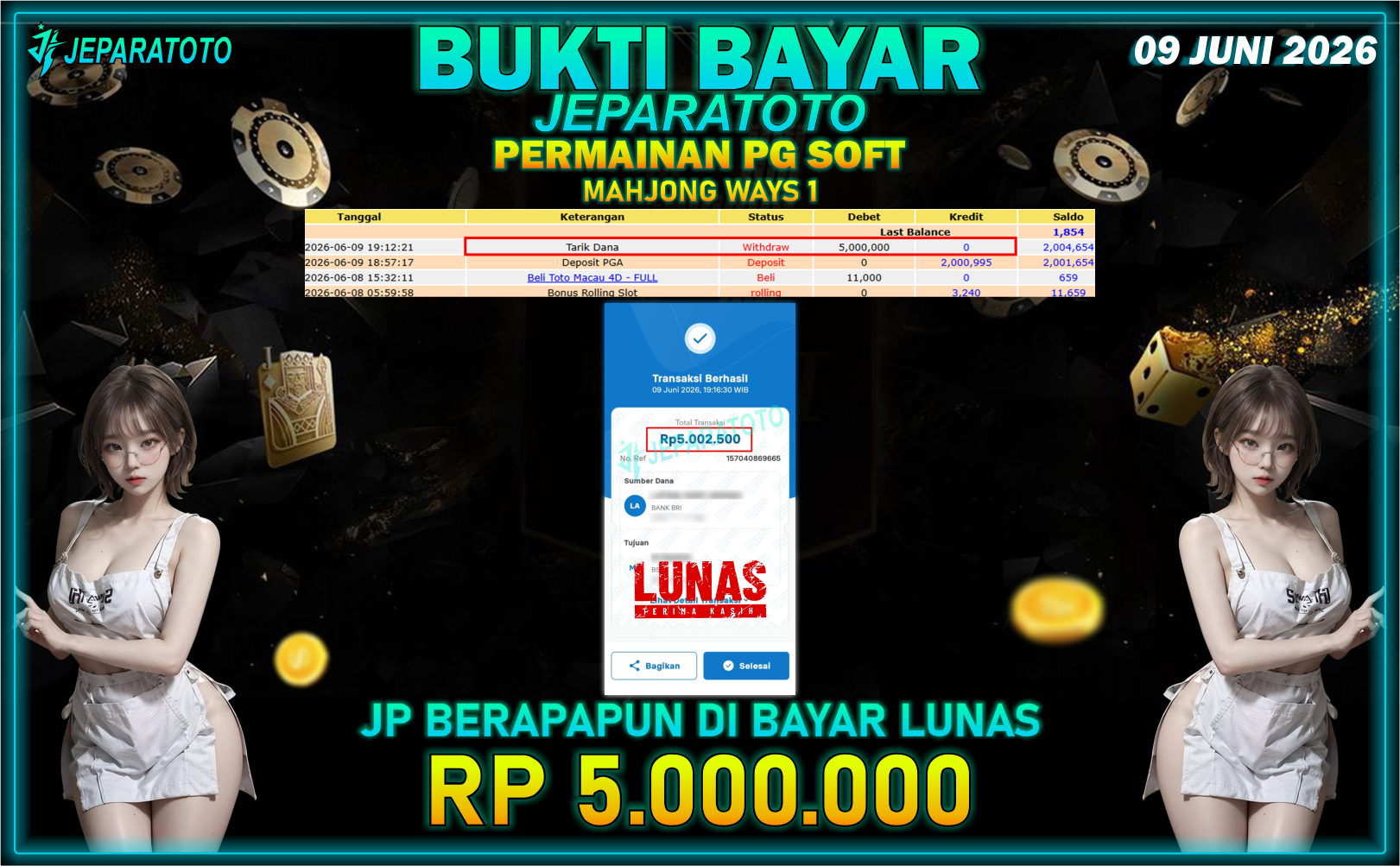 BUKTI KEMENANGAN MEMBER JEPARATOTO I MAHJONG WAYS 1