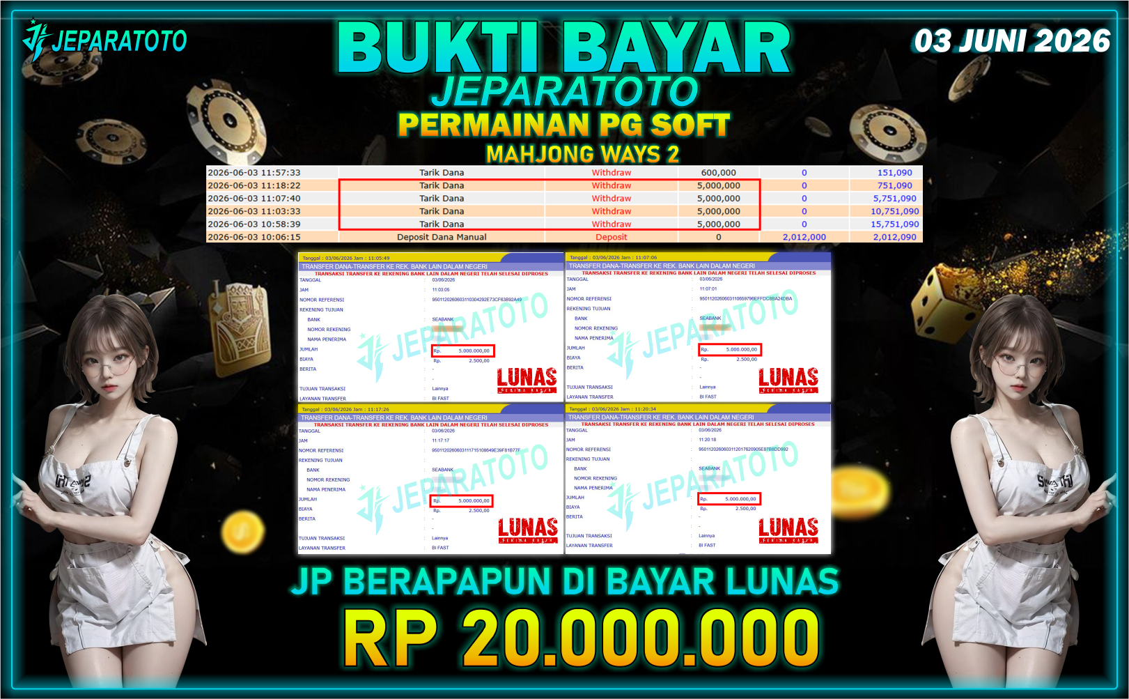 BUKTI KEMENANGAN MEMBER JEPARATOTO I MAHJONG WAYS 2