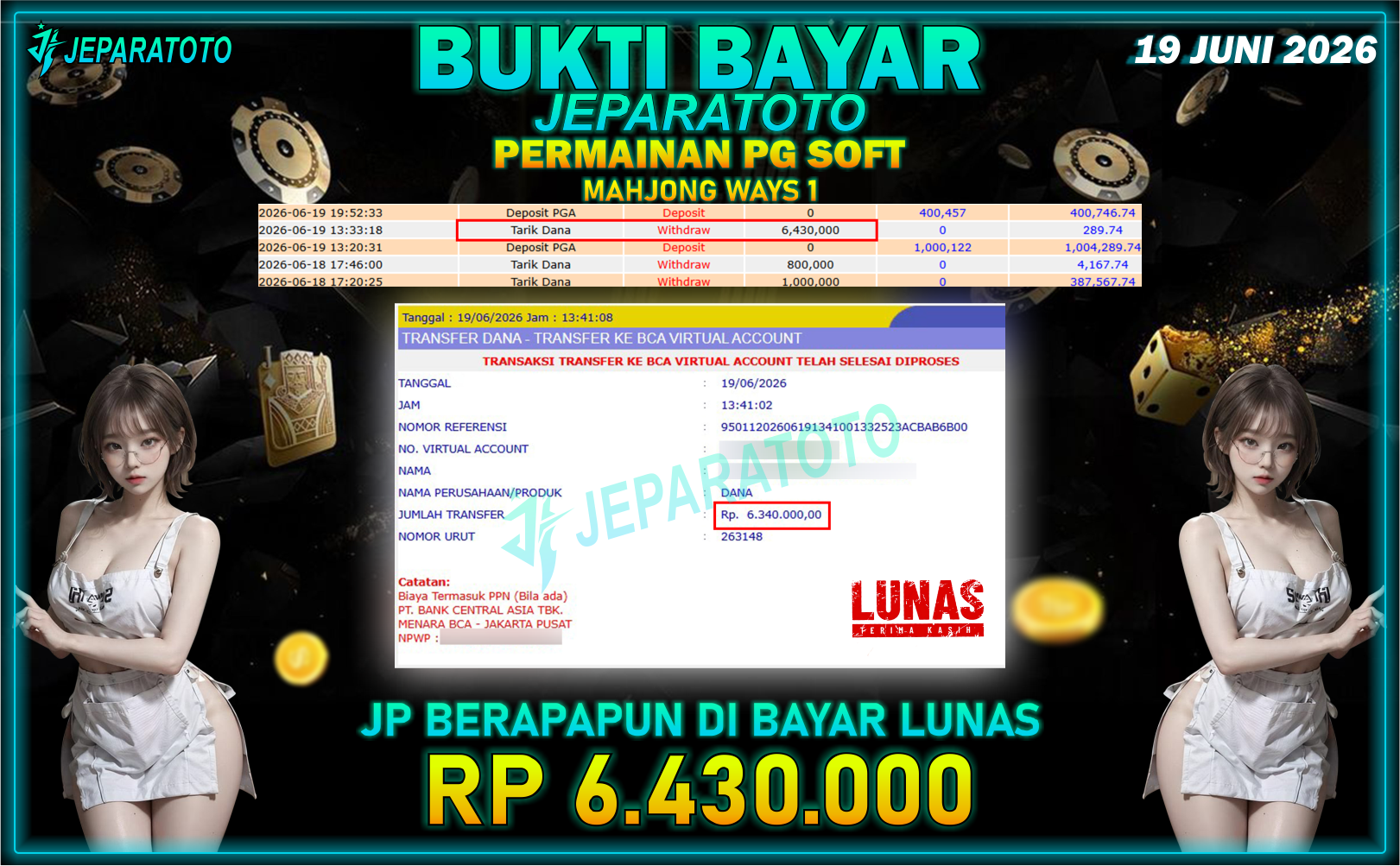 BUKTI KEMENANGAN MEMBER JEPARATOTO I MAHJONG WAYS 1