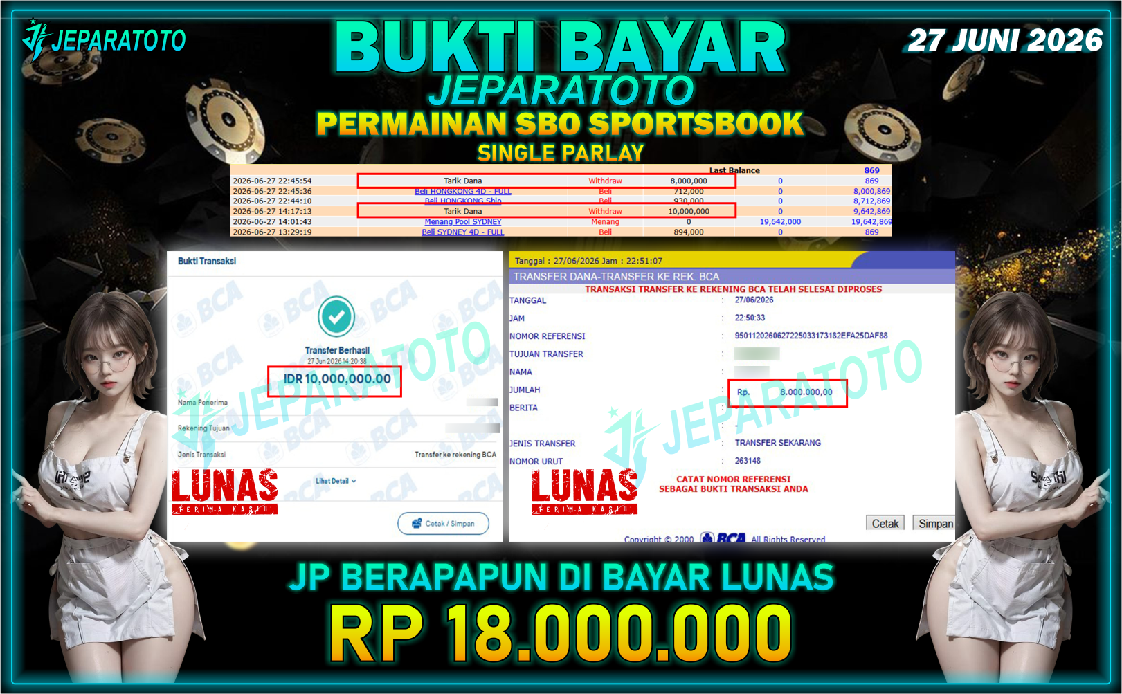 BUKTI KEMENANGAN MEMBER JEPARATOTO I SINGLE PARLAY