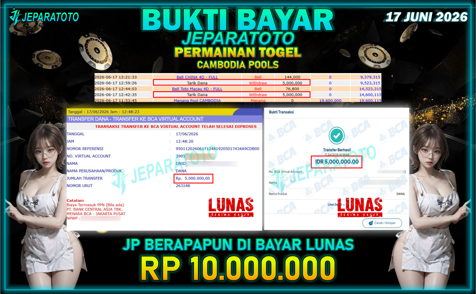 BUKTI KEMENANGAN MEMBER JEPARATOTO I CAMBODIA POOLS