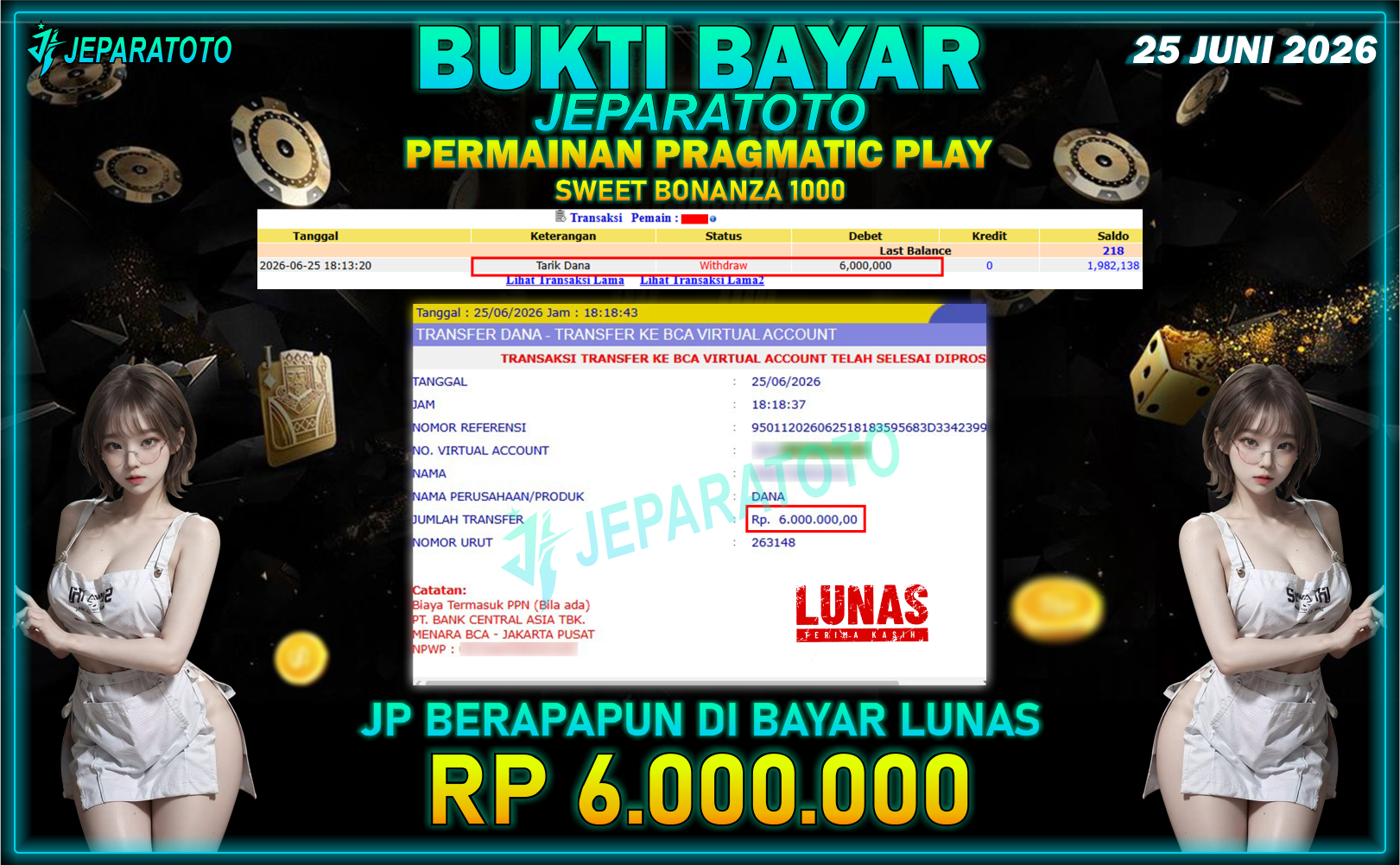 BUKTI KEMENANGAN MEMBER JEPARATOTO I SWEET BONANZA 1000