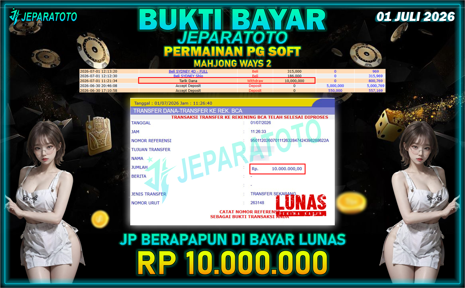 BUKTI KEMENANGAN MEMBER JEPARATOTO I MAHJONG WAYS 2