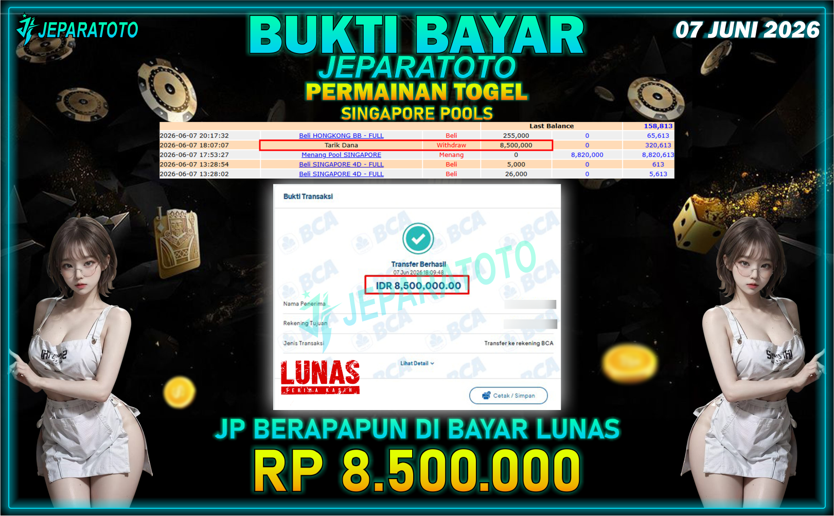 BUKTI KEMENANGAN MEMBER JEPARATOTO I SINGAPORE POOLS