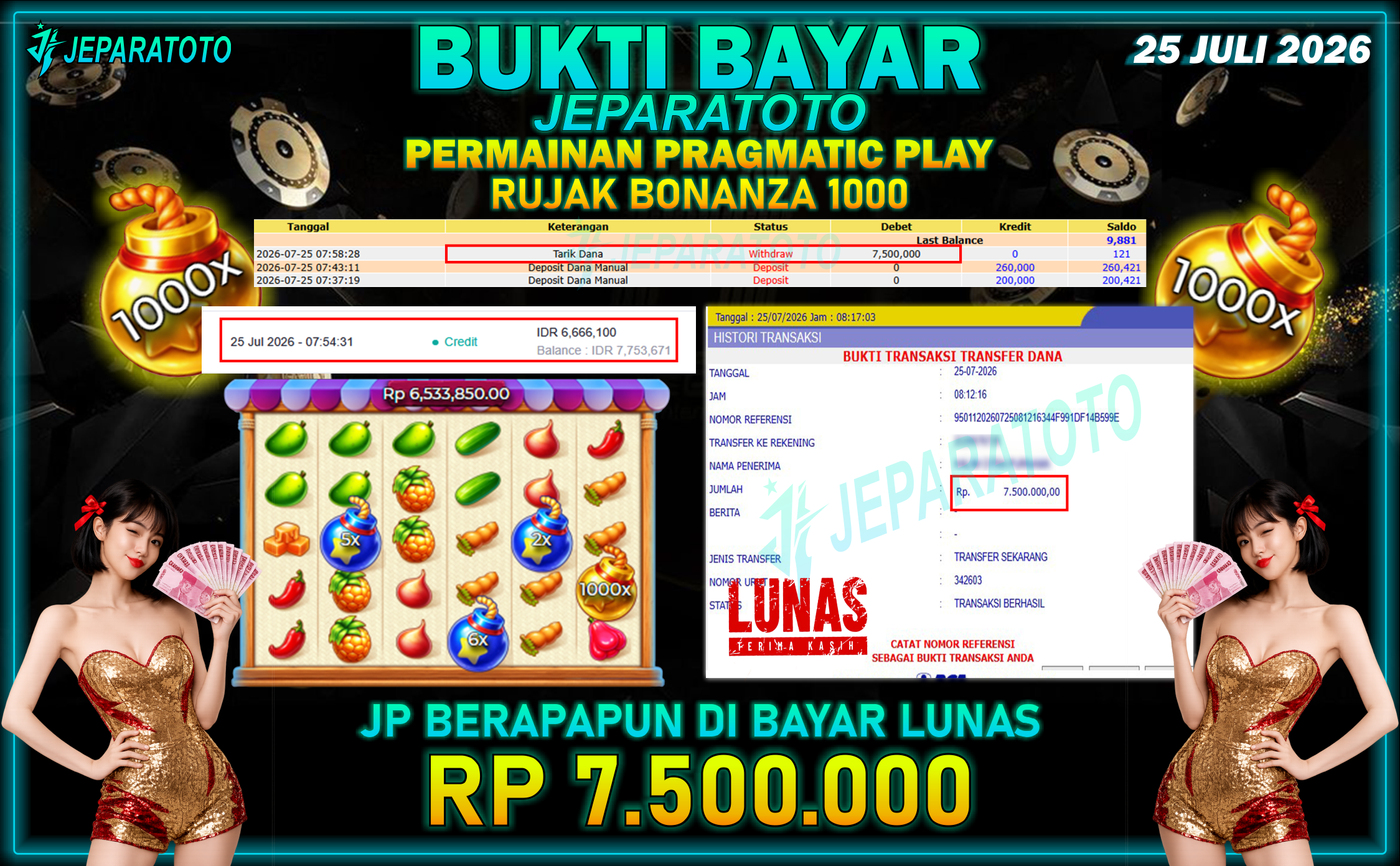 BUKTI KEMENANGAN MEMBER JEPARATOTO I RUJAK BONANZA 1000