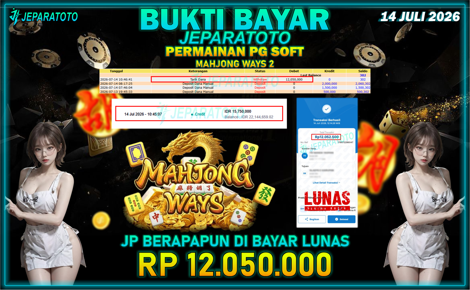 BUKTI KEMENANGAN MEMBER JEPARATOTO I MAHJONG WAYS 2