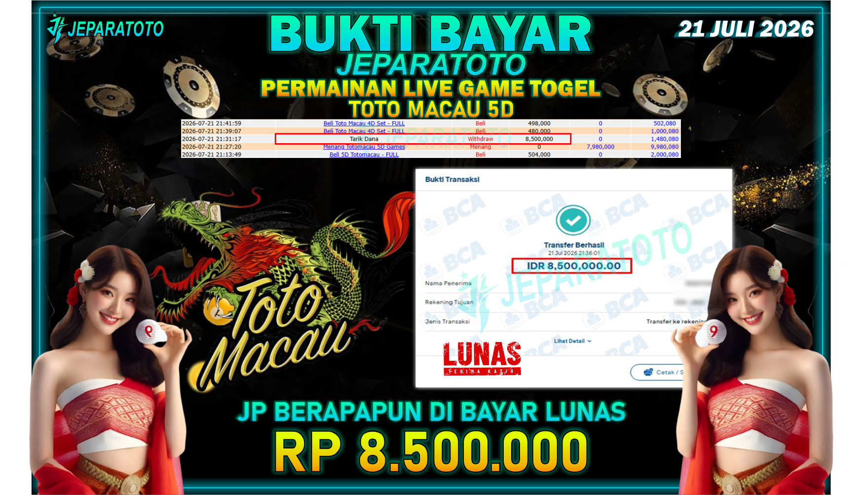 BUKTI KEMENANGAN MEMBER JEPARATOTO I TOTO MACAU 5D