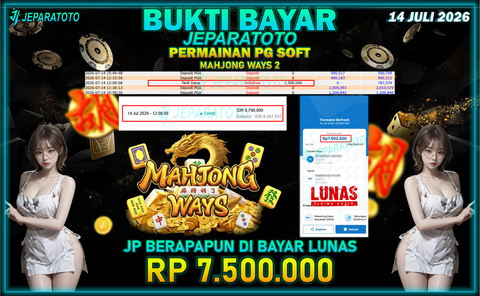 BUKTI KEMENANGAN MEMBER JEPARATOTO I MAHJONG WAYS 2