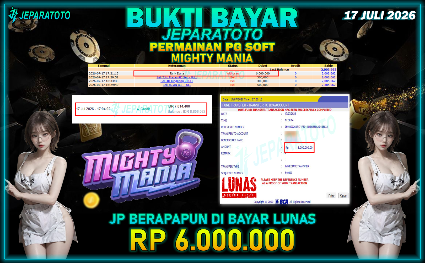 BUKTI KEMENANGAN MEMBER JEPARATOTO I MIGHTY MANIA