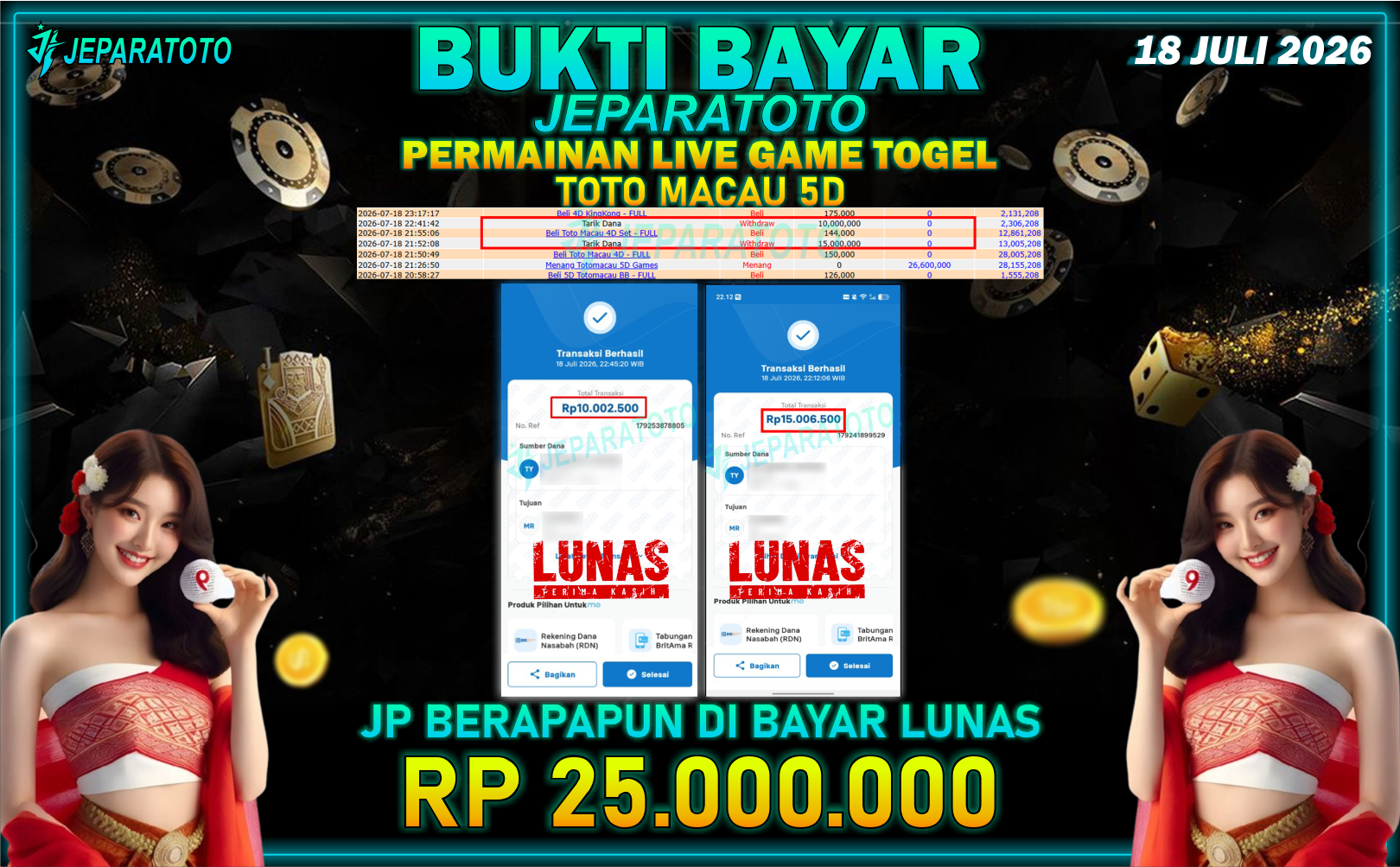 BUKTI KEMENANGAN MEMBER JEPARATOTO I TOTO MACAU 5D