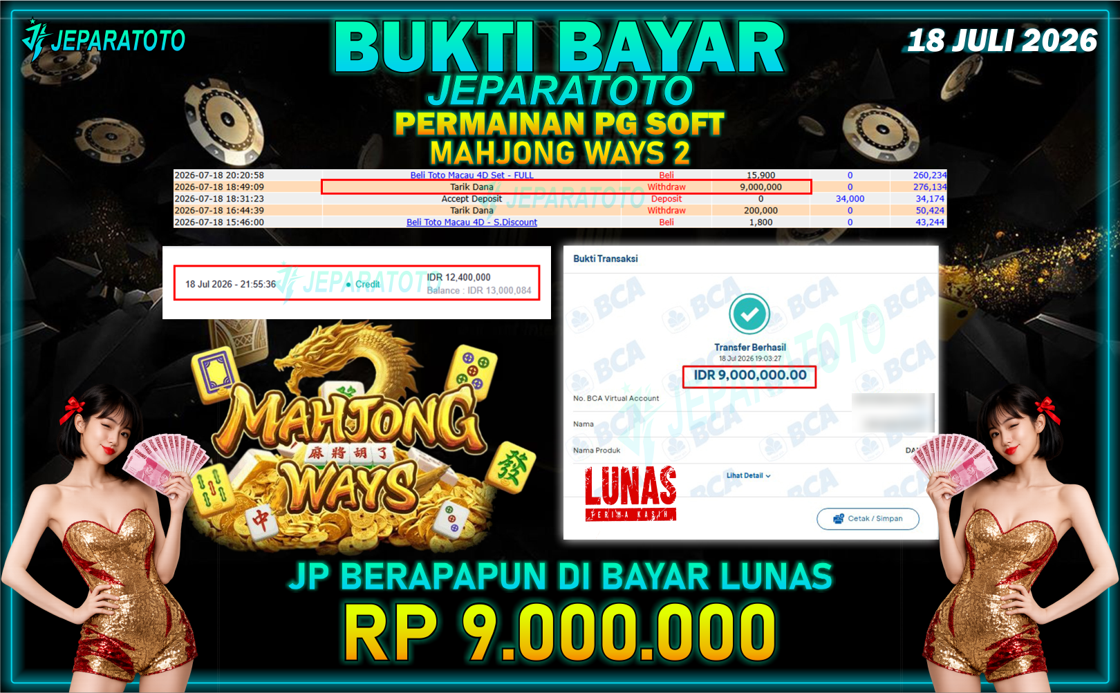 BUKTI KEMENANGAN MEMBER JEPARATOTO I MAHJONG WAYS 2