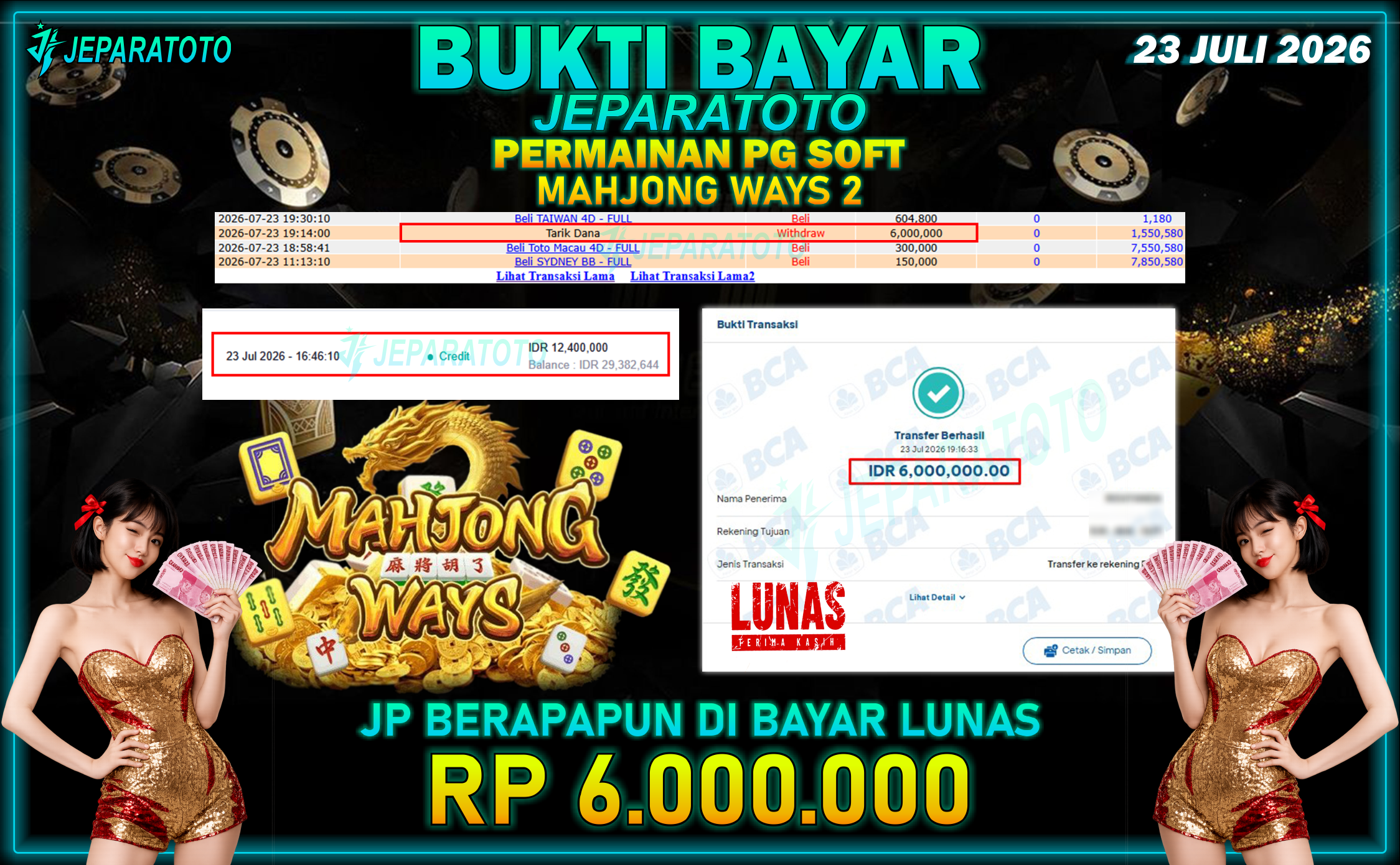 BUKTI KEMENANGAN MEMBER JEPARATOTO I MAHJONG WAYS 2