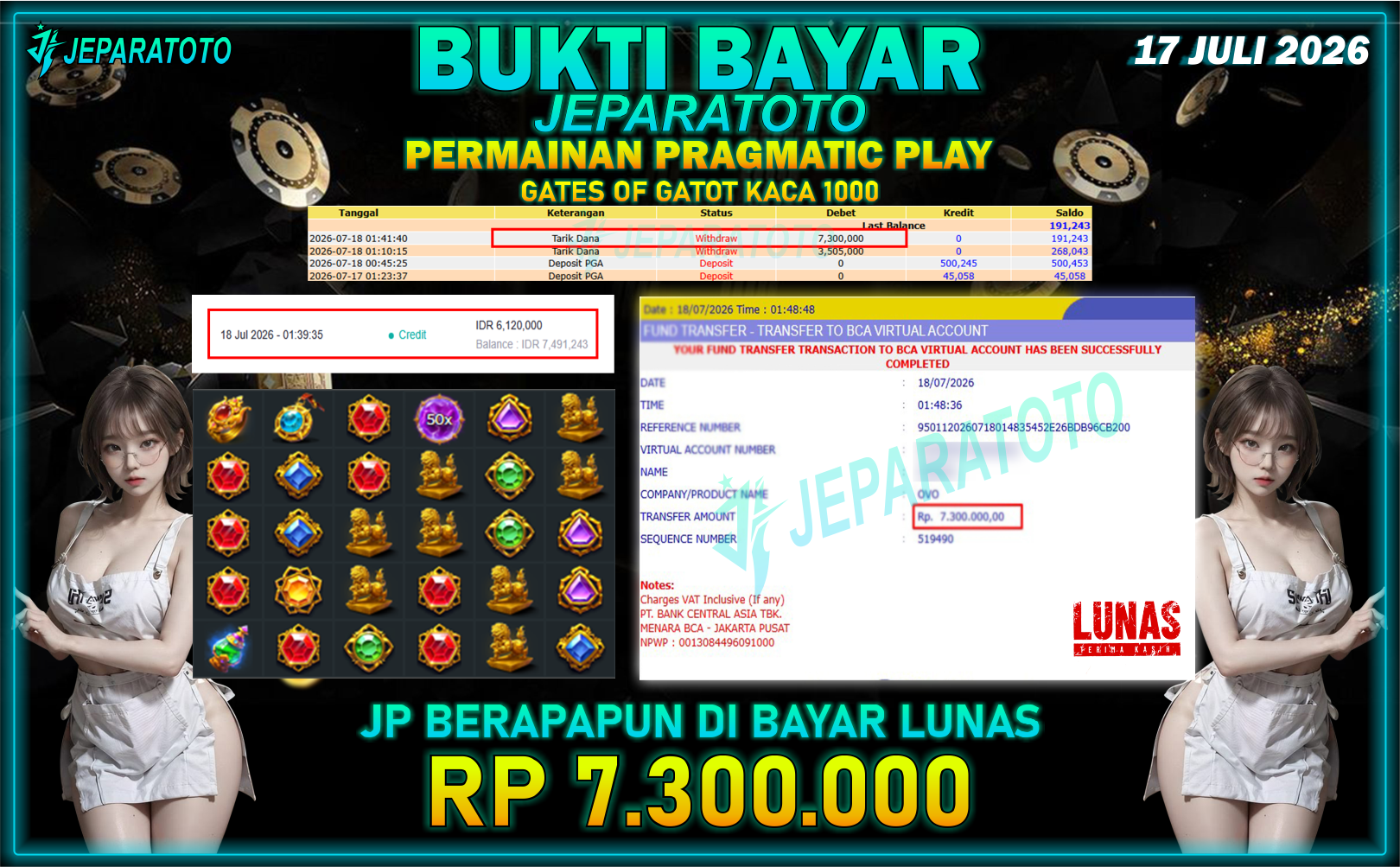 BUKTI KEMENANGAN MEMBER JEPARATOTO I GATES OF GATOT KACA 1000