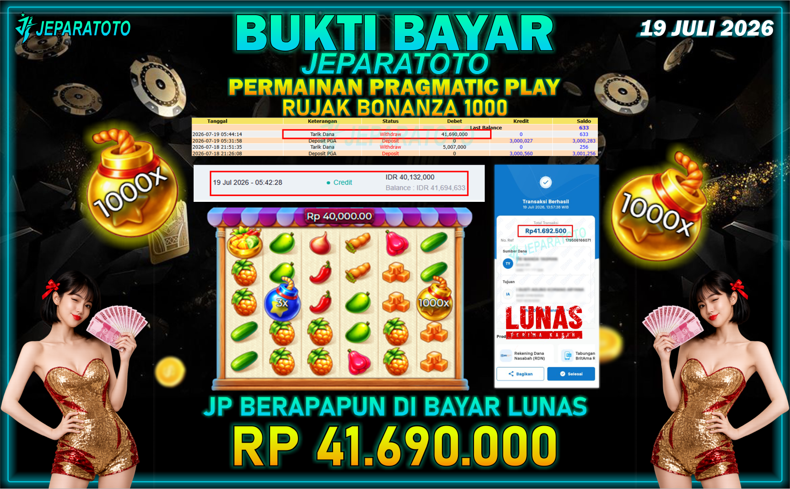 BUKTI KEMENANGAN MEMBER JEPARATOTO I RUJAK BONANZA 1000