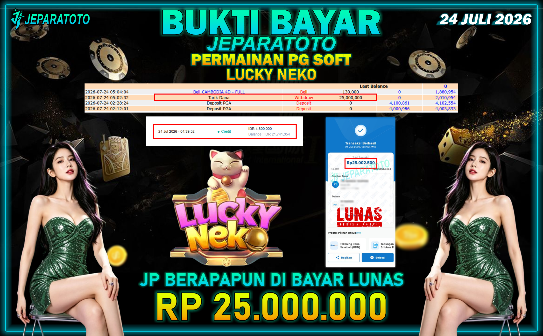 BUKTI KEMENANGAN MEMBER JEPARATOTO I LUCKY NEKO