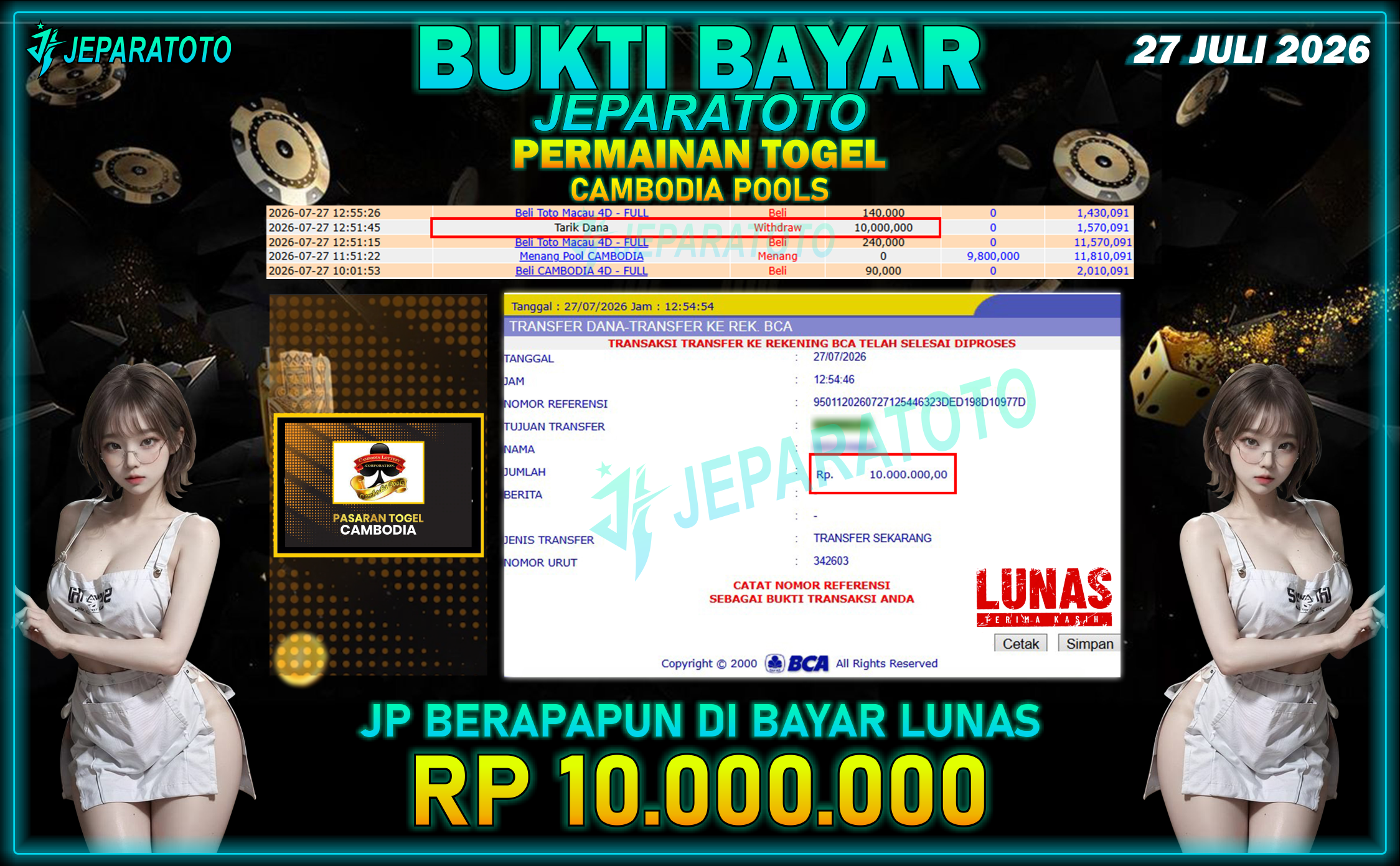 BUKTI KEMENANGAN MEMBER JEPARATOTO I CAMBODIA POOLS